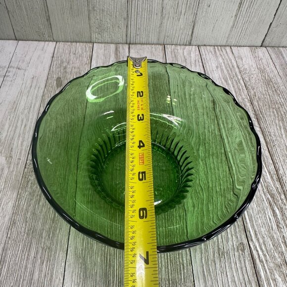 Vintage E.O Brody Bowl Glass Green Scalloped Rim Ribbed Pedestal Base 7" DIA - Picture 9 of 13
